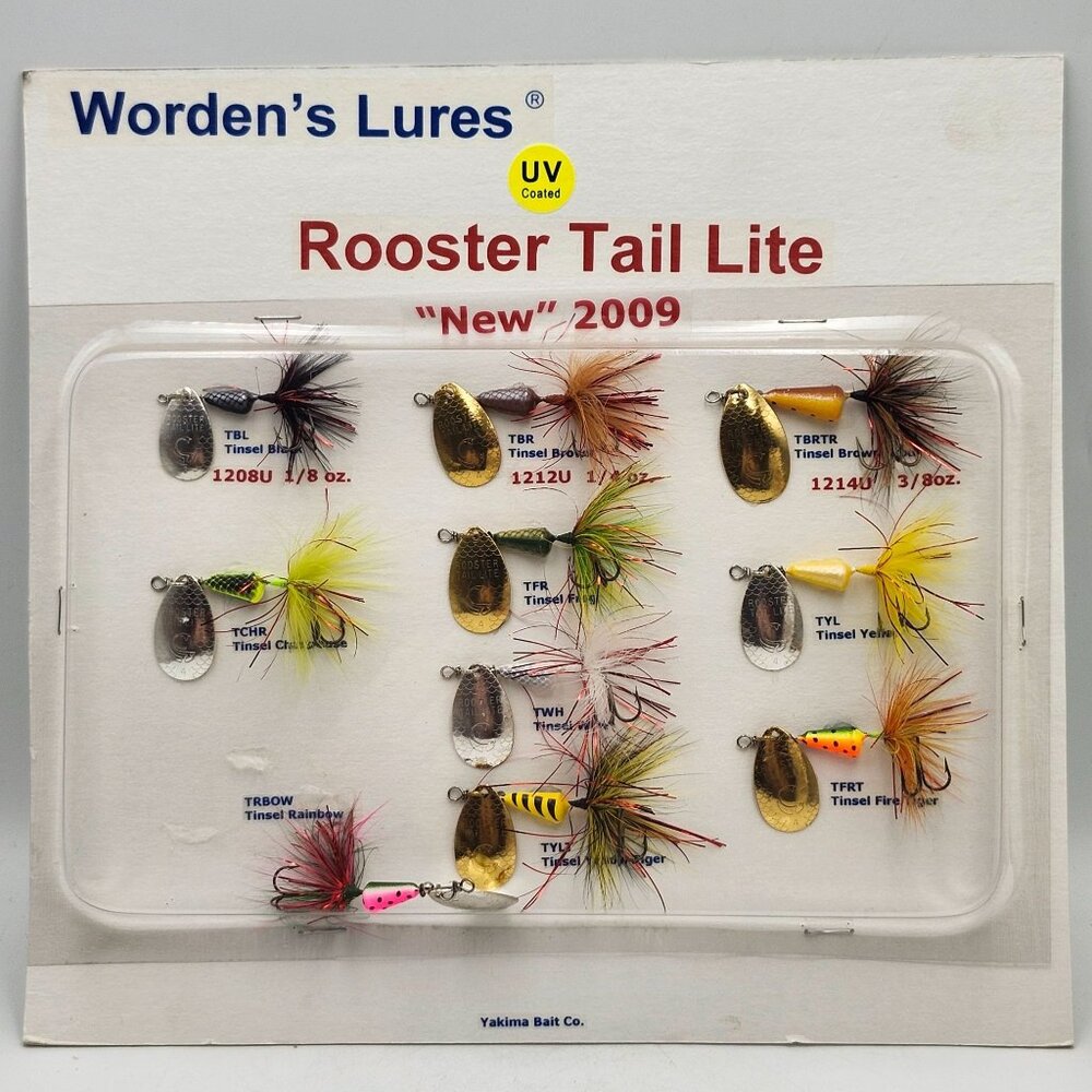 Yakima Wordens Rooster Tail Lite Fishing Lures 2009 Sample Display Board 423601